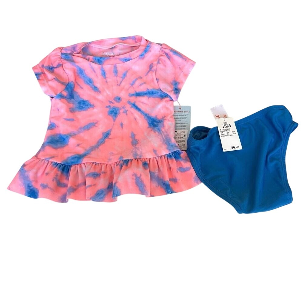 Cat & Jack Swim Toddler Girls Two Piece Tye Dye Swimsuit 18 Months‎